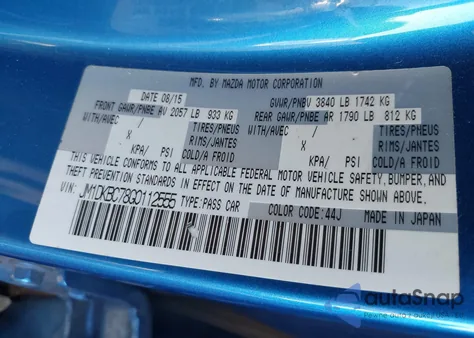 2016 Mazda Cx-3 Touring z USA, uszkodzony, nr VIN JM1DKBC78G0112555